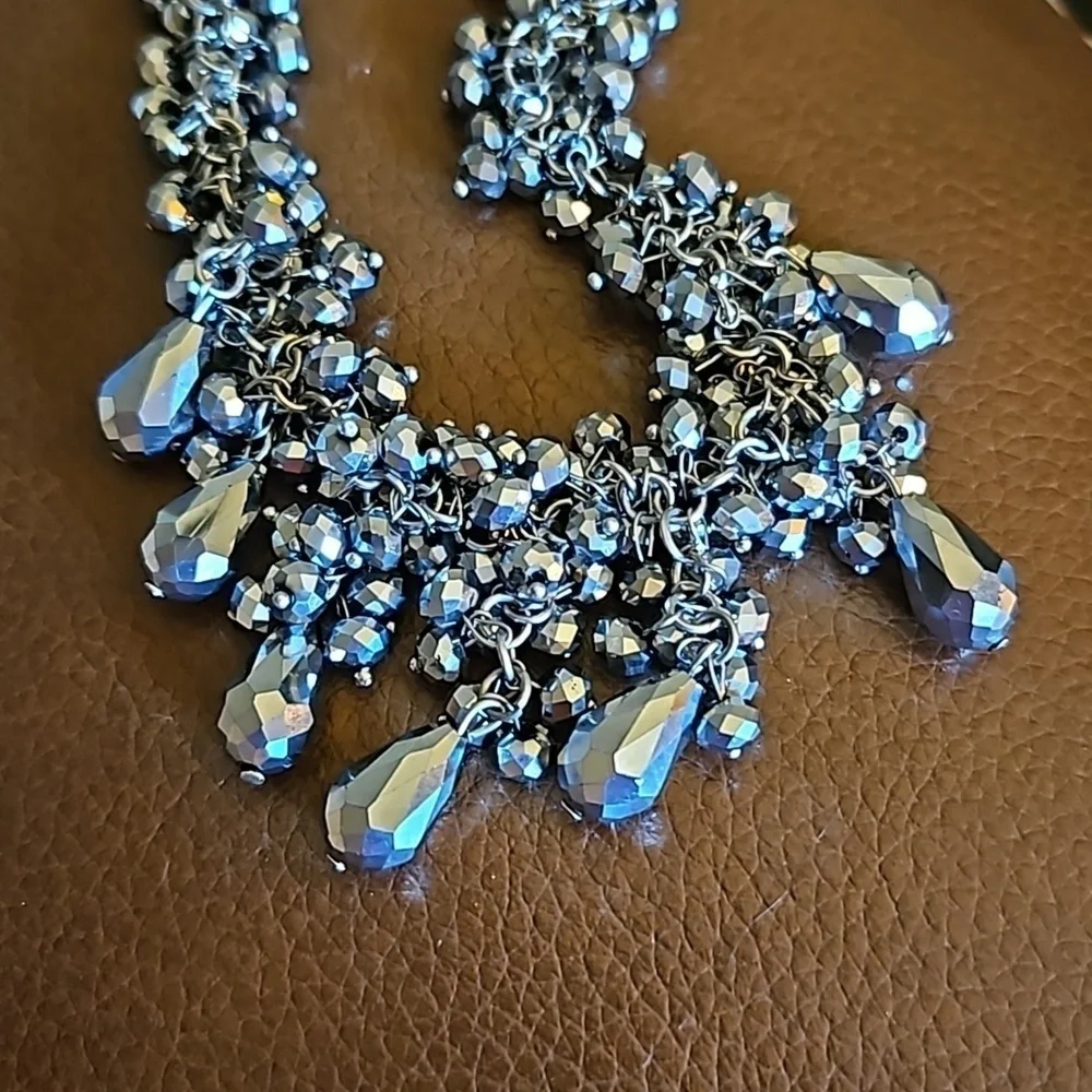 VTG Silver Mirror Crystal Cluster Bead Chainmaille Formal Castlecore Necklace
